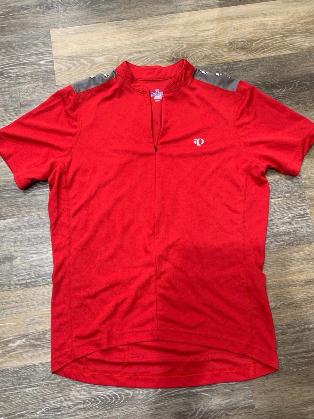 Pearl Izumi Red Short-Sleeve Cycling Jersey with Gray Shoulder Accents
